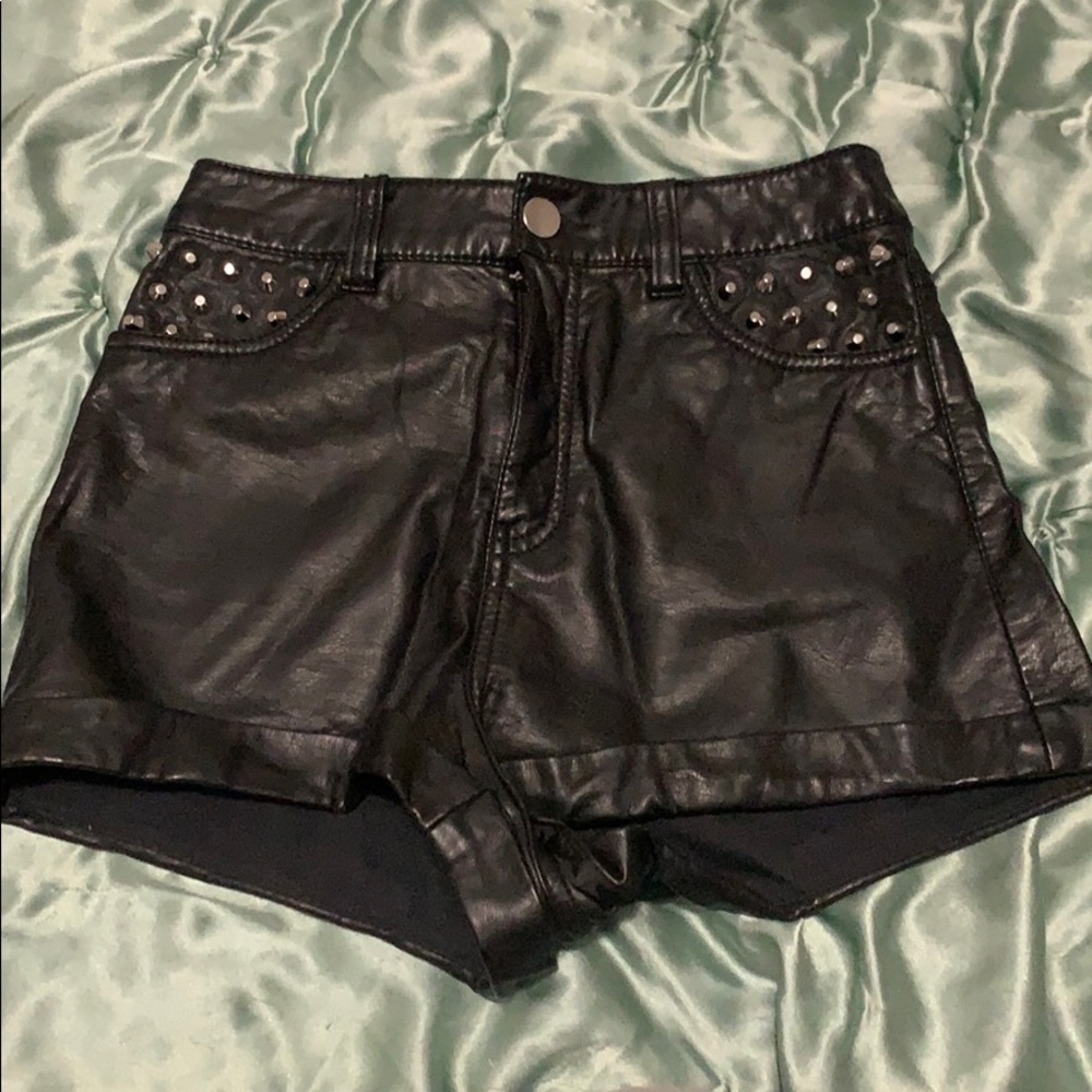 H & M faux leather studded shorts size 2